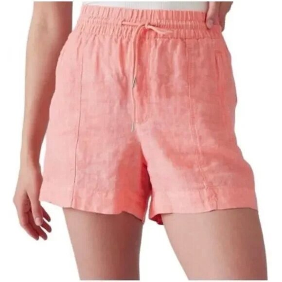 ATHLETA Womens 100% Linen Elastic Waist Peachy Orange Shorts Size 4 S/533545-03 - Picture 1 of 8